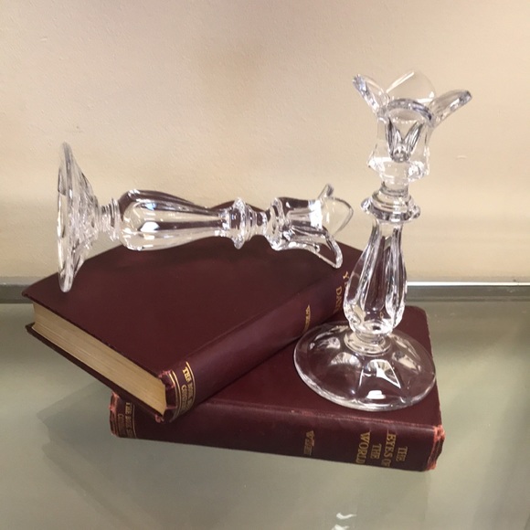 Pair 7-1/4" Vintage Gorham Crystal Viscount Tulip Candle Holders - Picture 2 of 4